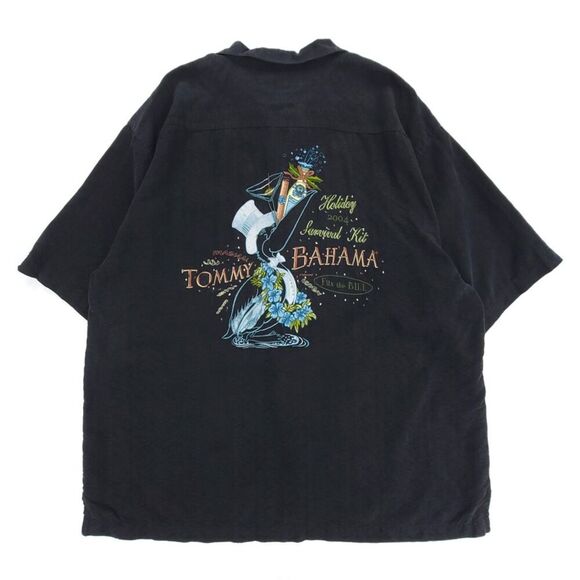 TOMMY BAHAMA Silk Button Down Hawaiian Christmas Novelty Embroidered Shirt XL